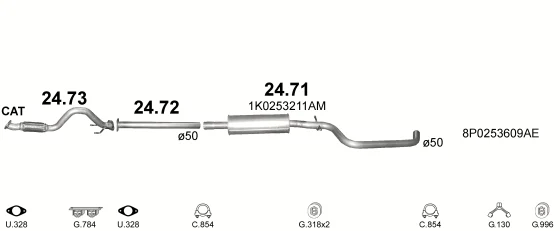 Схема выхлопной системы: Audi A3 8P7 · 1.2 бензин, 2010–2013