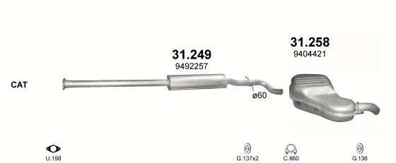 Схема выхлопной системы: Volvo S80 I · 2.0 бензин, 1998–2006; 2.0 бензин, 1999–2006; 2.9 бензин, 1998–2006; 2.8 бензин, 1998–2006; 2.4 бензин, 2000–2006; 2.9 бензин, 1999–2006; 3.0 бензин, 2001–2006; 2.5 дизель, 1999–2006; 2.4 дизель, 2001–2006; 2.5 бензин, 2003–2006