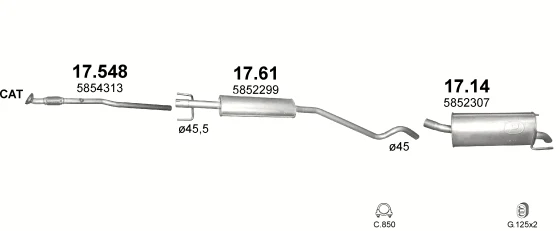 Схема выхлопной системы: Opel Astra H · 1.4 бензин, 2004–2009; 1.4 бензин, с 2005