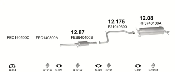 Схема выхлопной системы: Mazda 626 II · 2.0 бензин, 1987–1989