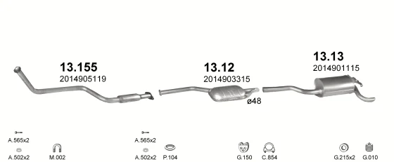 Схема выхлопной системы: Mercedes 190 W201 · 2.5 дизель, 1985–1993