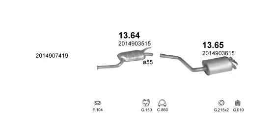 Схема выхлопной системы: Mercedes 190 W201 · 2.5 дизель, 1987–1993