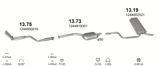 Схема выхлопной системы: Mercedes E-класс W124 · 2.3 бензин, 1985–1992