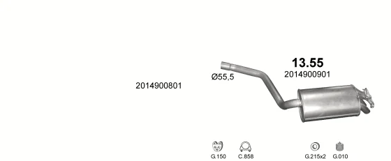 Схема выхлопной системы: Mercedes 190 W201 · 2.6 бензин, 1986–1991; 2.6 бензин, 1987–1993