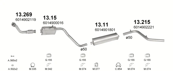 Схема выхлопной системы: Mercedes 207D, Mercedes 209D, Mercedes 307D, Mercedes 309D · 2.4 дизель, 1985–1989