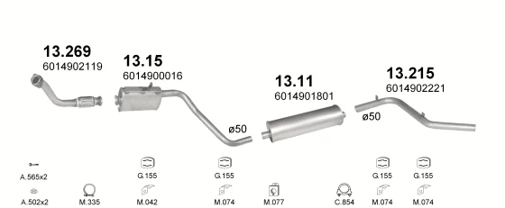 Схема выхлопной системы: Mercedes 308D · 2.4 дизель, 1985–1989