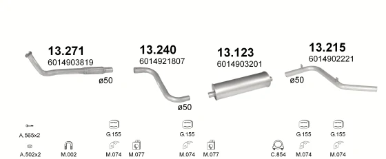Схема выхлопной системы: Mercedes 308D · 2.3 дизель, 1989–1991