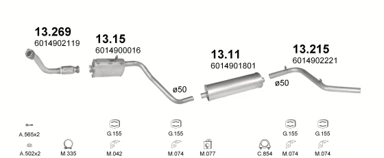 Схема выхлопной системы: Mercedes 207D, Mercedes 307D, Mercedes 308D · 2.4 дизель, 1985–1989