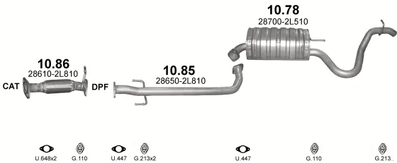 Схема выхлопной системы: Hyundai I30 FD · 1.6 дизель, 2007–2012