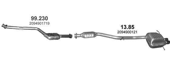 Схема выхлопной системы: Mercedes C-класс W203 · 1.8 бензин, 2002–2008; 2.0 бензин, 2002–2008