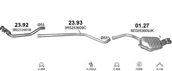 Схема выхлопной системы: Seat Exeo 3R2 · 2.0 дизель, 2008–2013