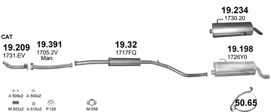 Схема выхлопной системы: Peugeot 206 2AC · 1.6 бензин, 2000–2009; 1.6 бензин, 2007–2010