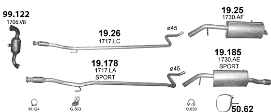 Схема выхлопной системы: Peugeot 207 CC WD, Peugeot 207 WA · 1.6 дизель, 2007–2010
