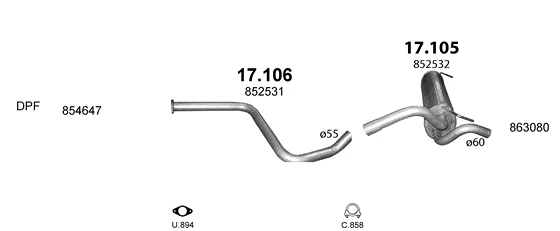 Схема выхлопной системы: Opel Astra J · 1.6 дизель, 2013–2015