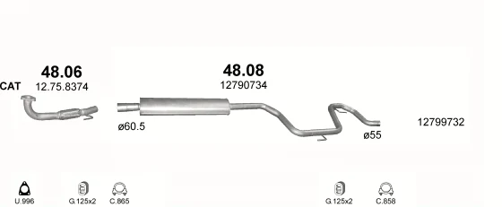 Схема выхлопной системы: Saab 9-3, Saab 9-3 E50, Saab 9-3 YS3F · 2.0 бензин, с 2007