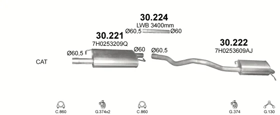 Схема выхлопной системы: VW Golf V, VW Polo V · 2.5 дизель, 2003–2009