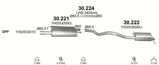 Схема выхлопной системы: VW Golf Plus V · 2.5 дизель, 2006–2009