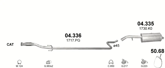 Схема выхлопной системы: Citroen C3 I, Citroen C3 Pluriel HB · 1.4 дизель, 2002–2009; 1.4 дизель, 2005–2009