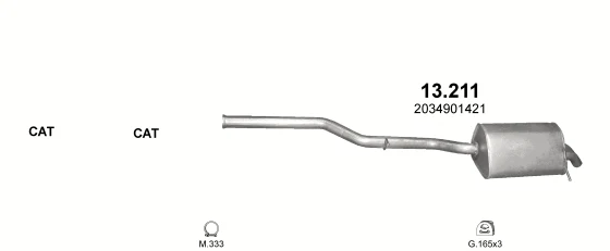 Схема выхлопной системы: Mercedes C-класс W203, Mercedes CLK-класс W209 · 2.7 дизель, 2000–2007; 2.7 дизель, 2001–2007