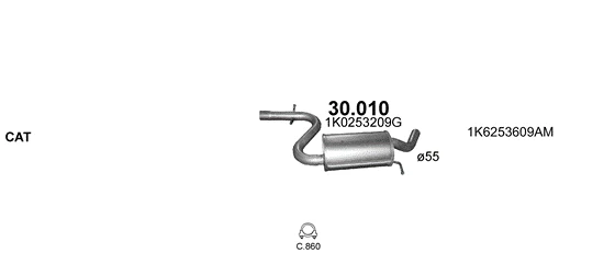 Схема выхлопной системы: Audi A3 8P1, Seat Altea 5P1, Seat Altea XL 5P5, VW Golf V, Seat Leon 1P1, Seat Toledo III · 2.0 бензин, 2003–2007