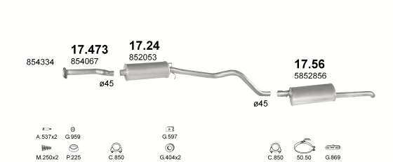 Схема выхлопной системы: Opel Kadett E · 1.8 бензин, 1984–1985