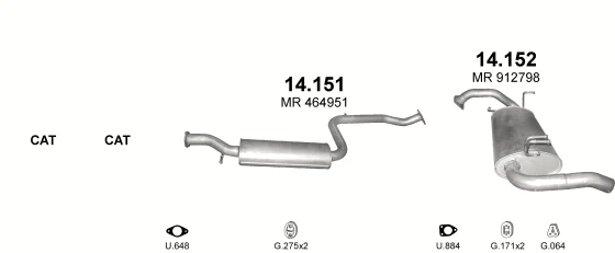 Схема выхлопной системы: Mitsubishi Space Star DGA · 1.9 дизель, 2000–2006