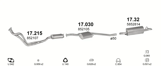 Схема выхлопной системы: Opel Corsa A, Opel Omega A · 1.8 бензин, 1986–1992