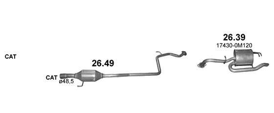 Схема выхлопной системы: Toyota Yaris P1 · 1.5 бензин, 2012–2020