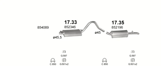 Схема выхлопной системы: Opel Rekord E · 2.0 дизель, 1977–1982; 2.1 дизель, 1977–1982; 2.3 дизель, 1977–1982
