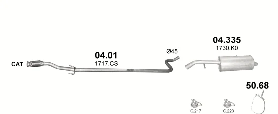Схема выхлопной системы: Peugeot 1007 KM · 1.4 дизель, 2005–2005