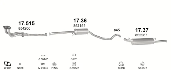 Схема выхлопной системы: Opel Corsa A · 1.4 бензин, 1988–1992; 1.6 бензин, 1988–1992