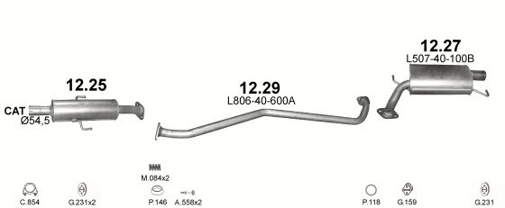Схема выхлопной системы: Mazda 6 GH · 1.8 бензин, с 2007