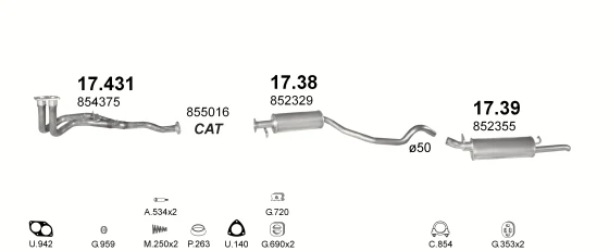 Схема выхлопной системы: Opel Vectra A · 2.0 бензин, 1988–1995