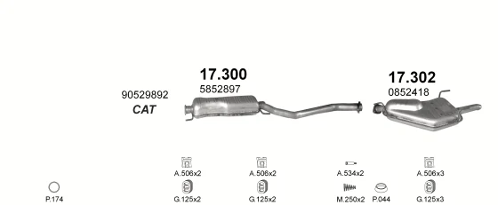 Схема выхлопной системы: Opel Omega B · 2.0 дизель, 2000–2002