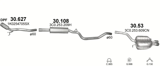 Схема выхлопной системы: VW Passat B6, VW Passat CC B6 · 2.0 дизель, 2005–2009; 2.0 дизель, 2008–2010