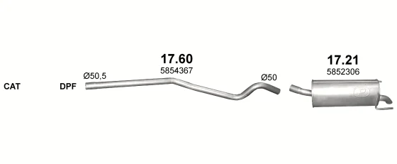 Схема выхлопной системы: Opel Astra H · 1.7 дизель, 2007–2010; 1.7 дизель, 2005–2010