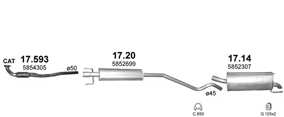 Схема выхлопной системы: Opel Astra H · 1.6 бензин, 2004–2009; 1.6 бензин, 2005–2010