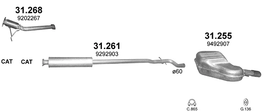 Схема выхлопной системы: Volvo S60 I · 2.4 бензин, 2000–2010