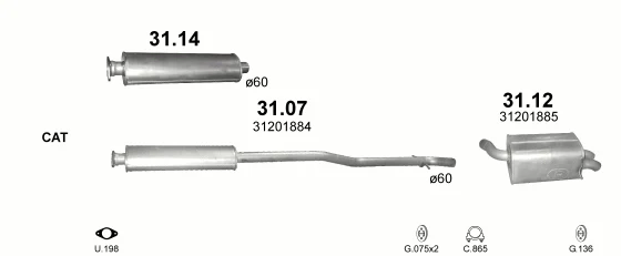 Схема выхлопной системы: Volvo XC90 I · 2.5 бензин, 2002–2014; 2.9 бензин, 2002–2006