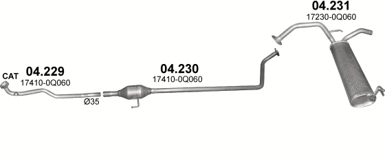 Схема выхлопной системы: Peugeot 108, Toyota Aygo WNB1, Citroen C1 II · 1.0 бензин, с 2014