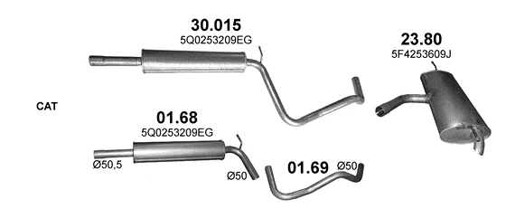 Схема выхлопной системы: Seat Leon 5F1 · 1.0 бензин, 2015–2020