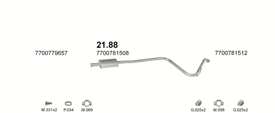 Схема выхлопной системы: Renault R5 Super · 1.1 бензин, 1987–1992; 1.0 бензин, 1987–1992