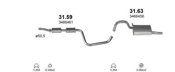 Схема выхлопной системы: Volvo 460 · 2.0 бензин, 1992–1994