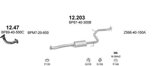 Схема выхлопной системы: Mazda 323 · 1.8 бензин, 1996–2003