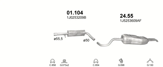 Схема выхлопной системы: VW Bora I · 1.6 бензин, 2001–2005