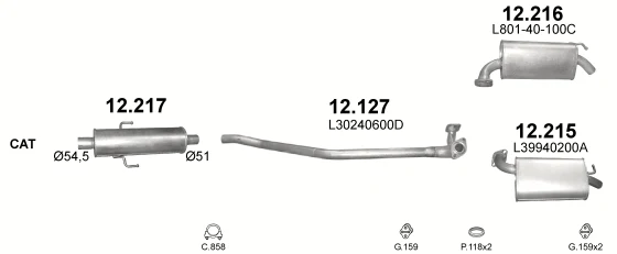 Схема выхлопной системы: Mazda 6 GG · 2.0 бензин, 2005–2007; 2.3 бензин, 2005–2007