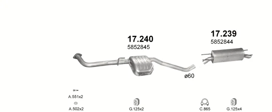 Схема выхлопной системы: Opel Omega B · 2.0 дизель, 1997–2000