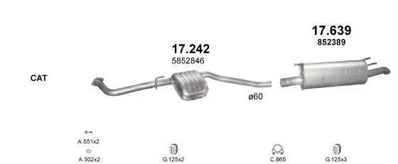 Схема выхлопной системы: Opel Omega B · 2.5 дизель, 2001–2003