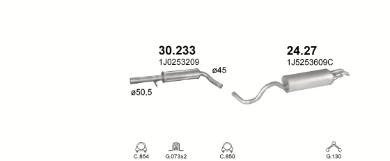 Схема выхлопной системы: VW Bora I · 1.9 дизель, 1998–2005
