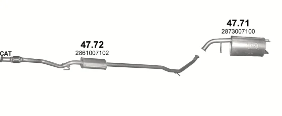 Схема выхлопной системы: KIA Picanto I · 1.0 бензин, 2004–2007; 1.0 бензин, 2007–2011; 1.1 бензин, 2004–2007; 1.1 бензин, 2007–2011